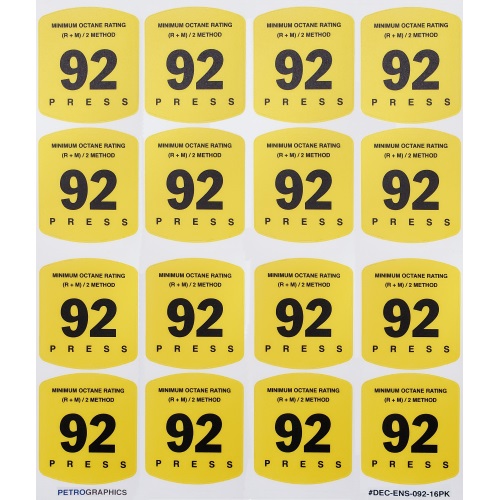 Petrographics Decal: 92 Octane 16 Pack - Fast Shipping - Graphic Overlays & Decals